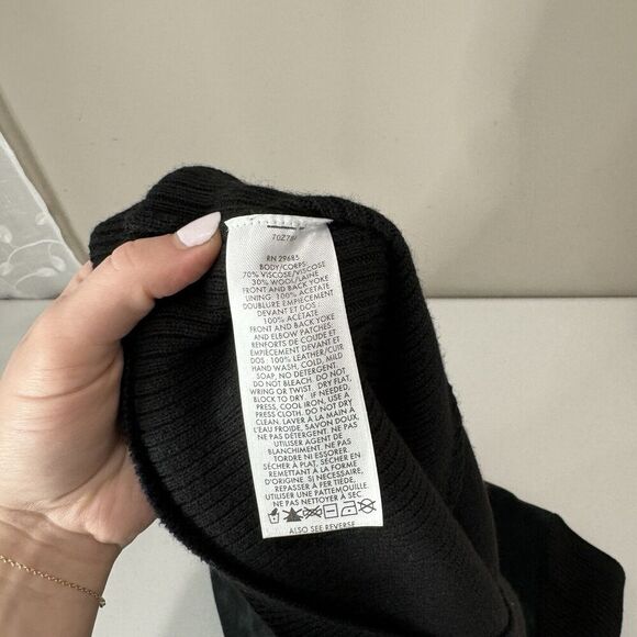 Pendleton Mens Jacket Medium Black Wool Rib Knit Suede Leather Elbow Patch Y2K - Picture 12 of 12